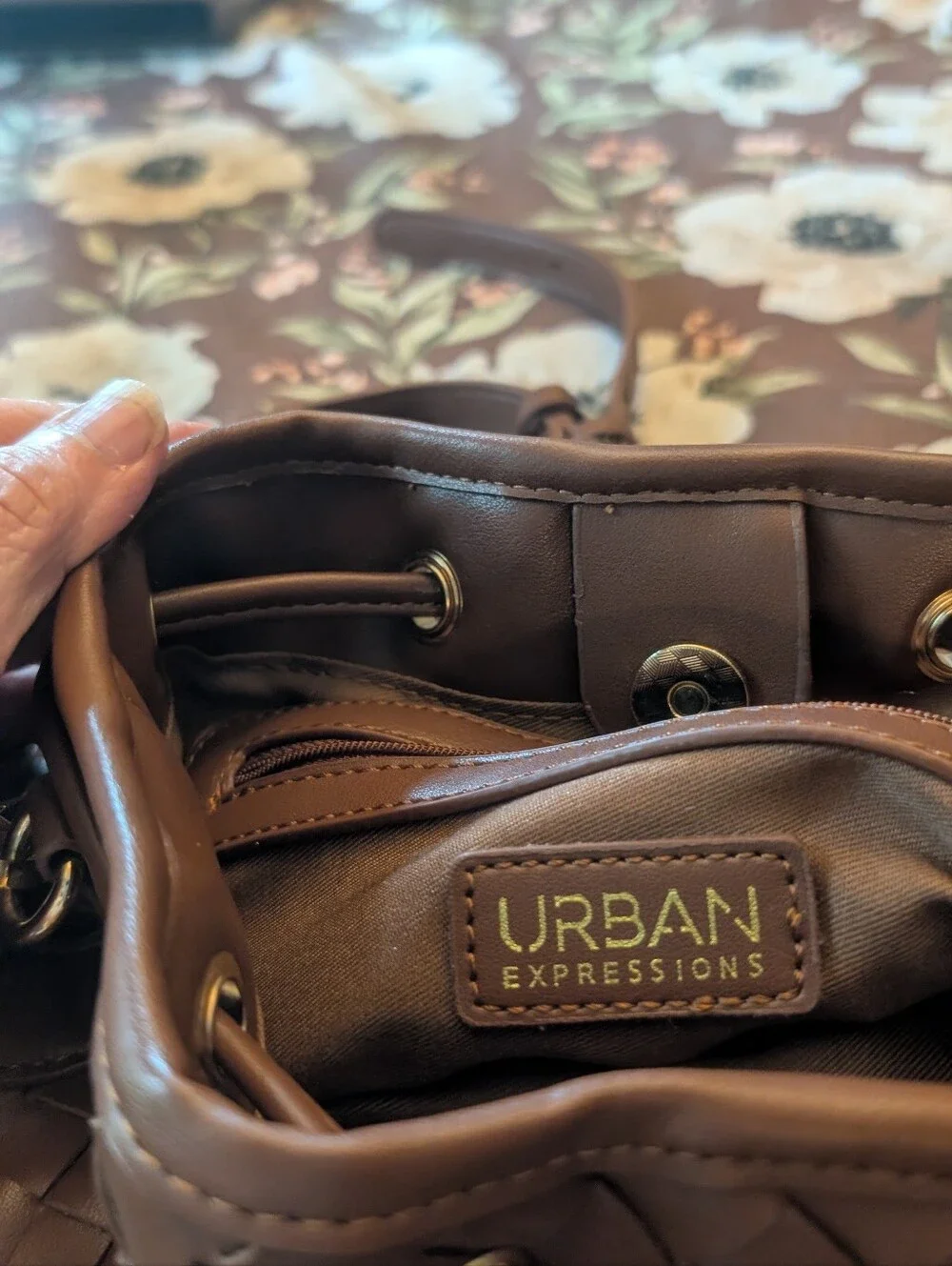 Urban Expressions Chocolate Brown Woven Vegan Leather Bag Purse